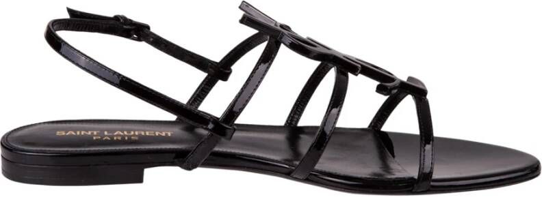 Saint Laurent Zwarte Cassandra Platte Sandalen Zwart Dames