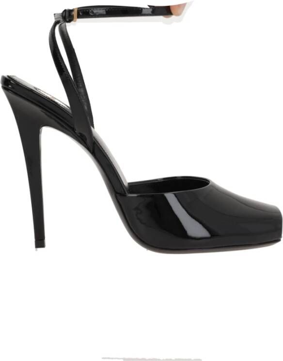 Saint Laurent Zwarte Lakleren Kruisband Sandalen Black Dames