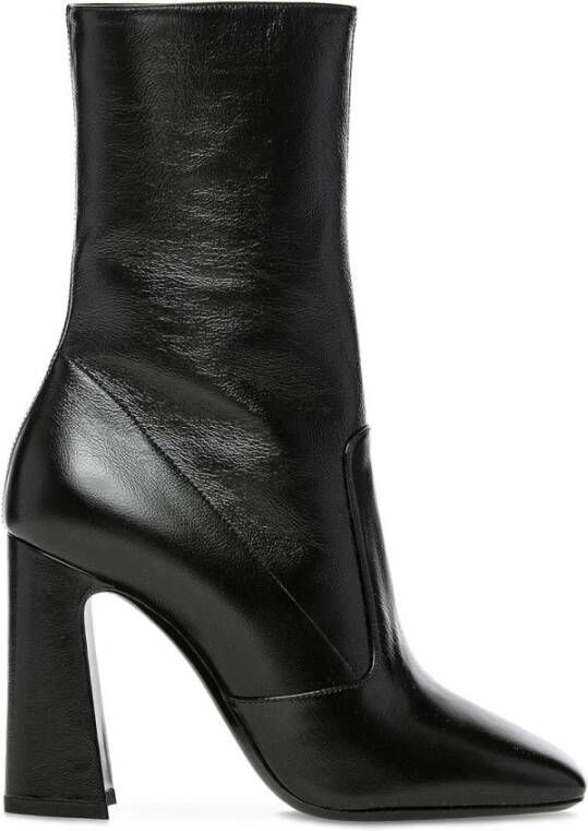 Saint Laurent Zwarte Leren Enkellaarzen Black Dames