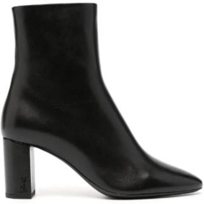 Saint Laurent Zwarte Leren Enkellaarzen Black Dames