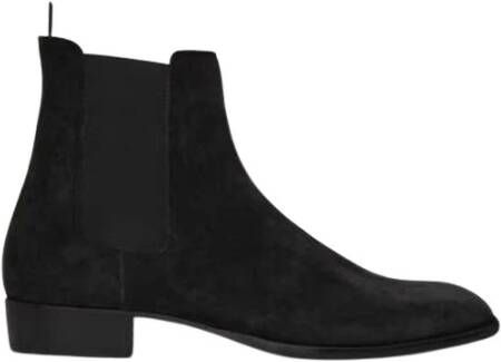 Saint Laurent Zwarte Leren Enkellaarzen Black Heren