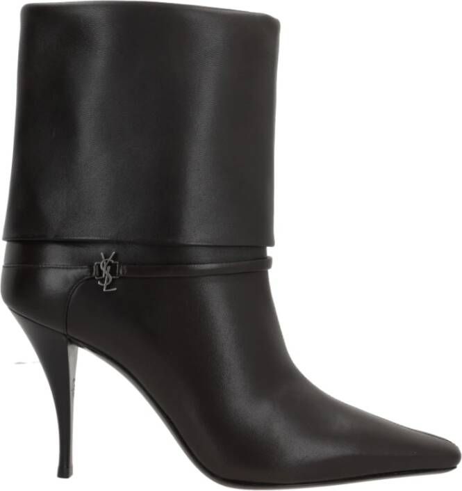 Saint Laurent Zwarte leren instaplaarzen met metalen logo Black Dames