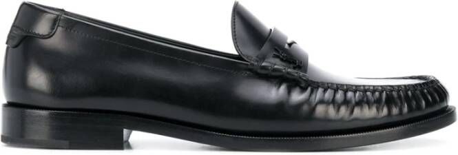 Saint Laurent Zwarte Leren Penny Loafers Black Heren