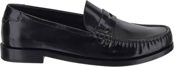 Saint Laurent Zwarte Leren Penny Loafers Black Heren