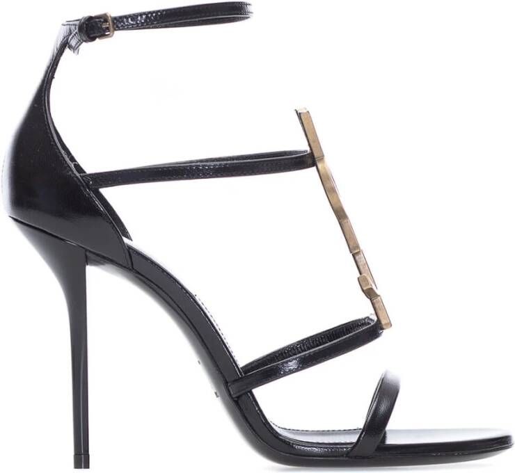 Saint Laurent Zwarte Leren Sandalen Black Dames