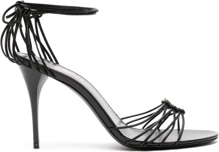 Saint Laurent Zwarte Leren Sandalen Black Dames