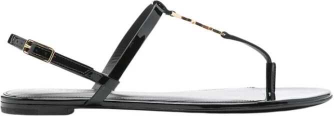 Saint Laurent Zwarte Leren Sandalen Black Dames