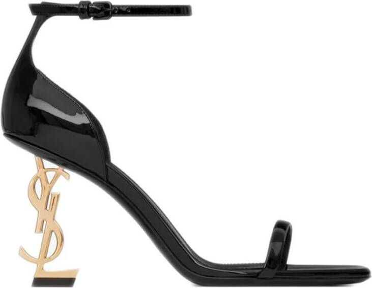 Saint Laurent Zwarte Leren Sandalen met Cassandre Hak Black Dames