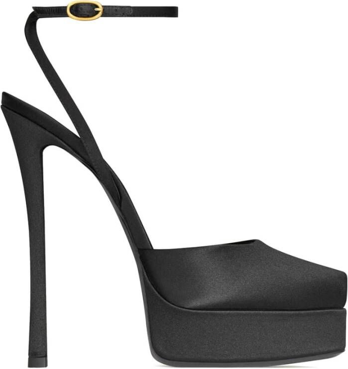 Saint Laurent Zwarte Leren Sandalen met Gespsluiting Black Dames