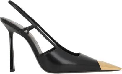 Saint Laurent Zwarte leren slingback met gouden neus Black Dames