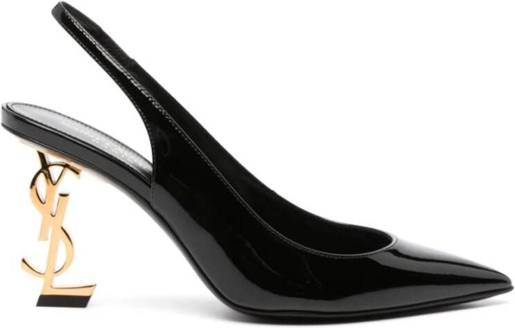 Saint Laurent Zwarte Patent Slingback Pumps met Gouden Logo Black Dames