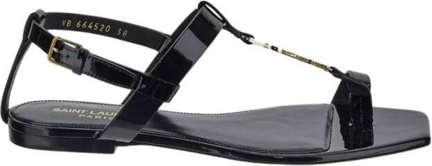 Saint Laurent Zwarte Patentleren Sandalen Black Dames