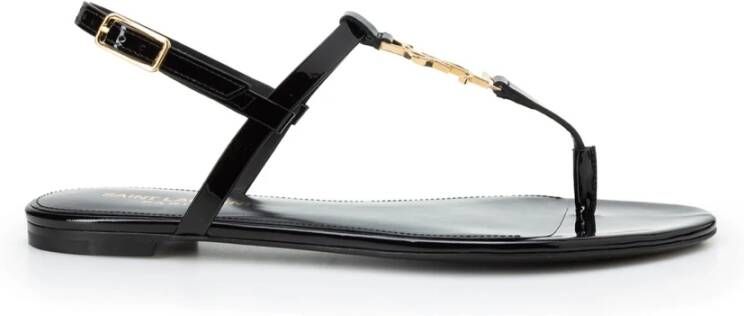 Saint Laurent Zwarte platte sandalen elegante stijl Black Dames