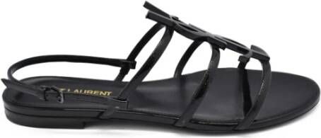 Saint Laurent Zwarte platte sandalen van lakleer Zwart Dames