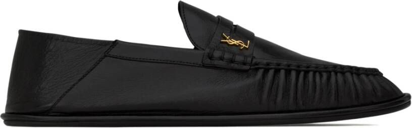 Saint Laurent Zwarte platte schoenen Cassandre goudkleurig metaal Black Heren