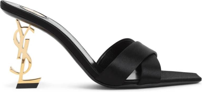 Saint Laurent Zwarte Satijnen Pantoffels met 8 5 cm Hak Black Dames