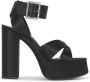 Saint Laurent Zwarte Satijnen Plateau Sandalen met Gekruiste Bandjes Black Dames - Thumbnail 1