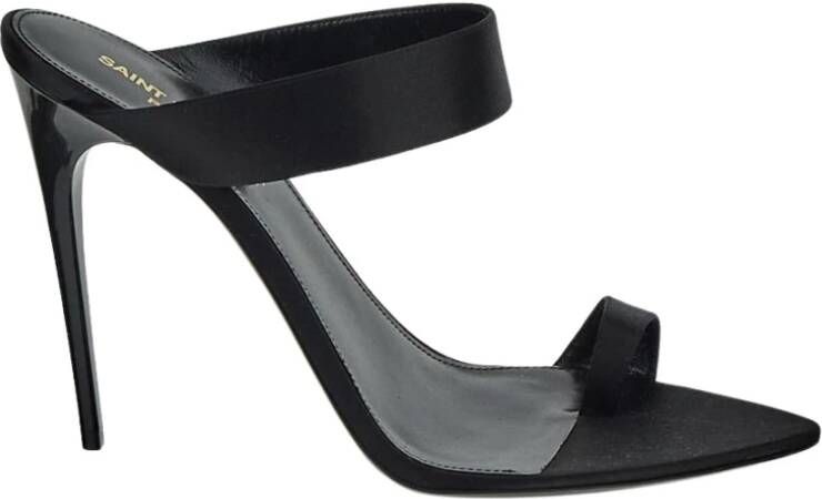 Saint Laurent Zwarte Satijnen Puntige Open-Toe Muiltjes Black Dames