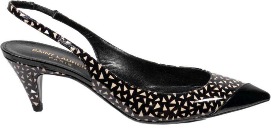 Saint Laurent Zwarte slingback pump van lakleer met witte driehoeken Zwart Dames