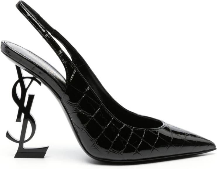 Saint Laurent Zwarte slingback pumps met krokodillenprint Black Dames