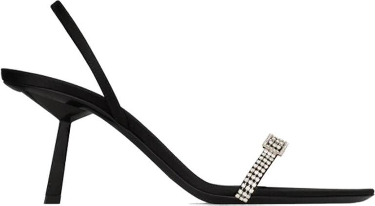 Saint Laurent Zwarte Zijden Sandalen met Kristaldetails Black Dames