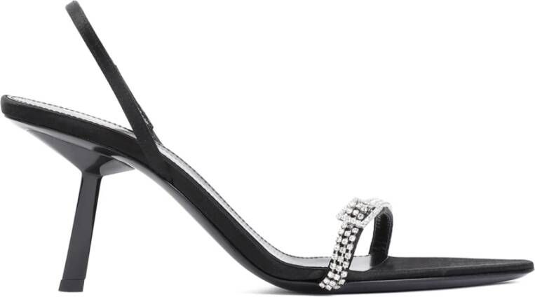 Saint Laurent Zwarte Zijden Sandalen met Strassband Black Dames