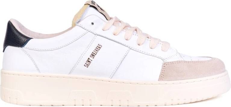 Saint Sneakers Witte Leren Sneakers met Kleurrijk Contrastband White Heren