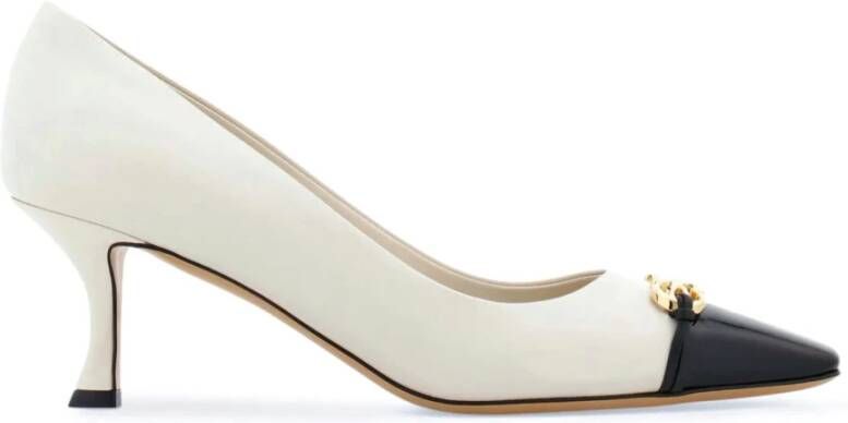 Salvatore Ferragamo Bicolored middelhoge leren pumps White Dames