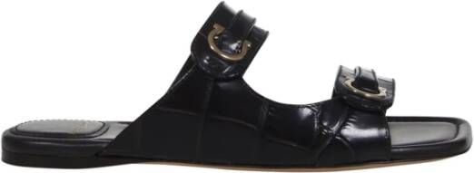 Salvatore Ferragamo Bruin leren slippers Black Dames