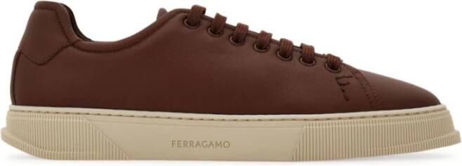 Salvatore Ferragamo Bruine leren lage sneakers Brown Heren