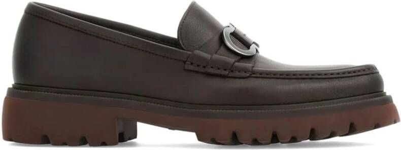 Salvatore Ferragamo Bruine platte loafers met Gancini gesp Brown Heren