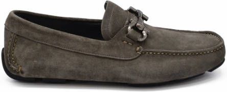 Salvatore Ferragamo Grijze Suede Gancini Bit Driver Loafers Gray Heren