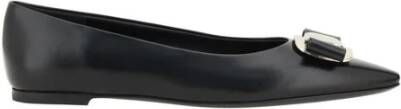 Salvatore Ferragamo Elegante Monogram Strik Ballerina Flats Black Dames