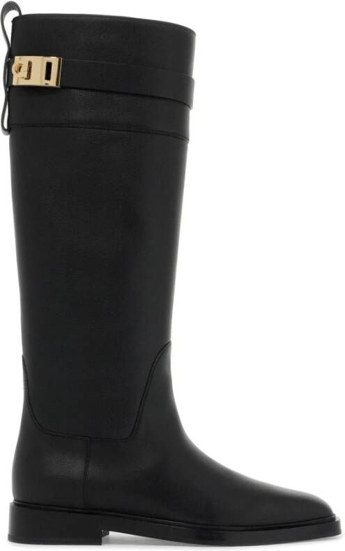 Salvatore Ferragamo Zwarte Leren Enkellaarzen Ruitersport Stijl Black Dames