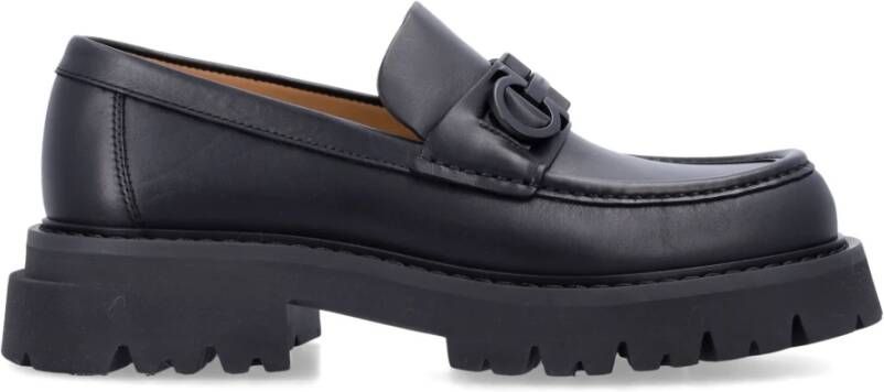 Salvatore Ferragamo Florian Leren Instaploafers met Iconische Gancini-details Black Heren