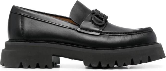 Salvatore Ferragamo Florian Square-Toe Leren Loafers Zwart Black Heren