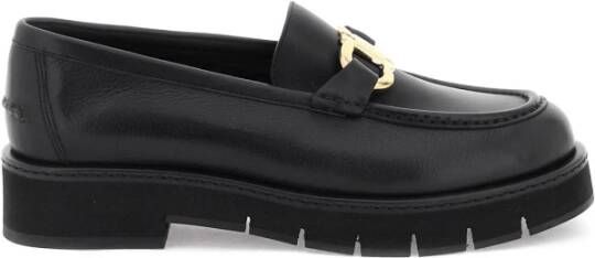 Salvatore Ferragamo Gancini gesp loafers van generfd leer Black Dames