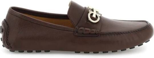 Salvatore Ferragamo Gancini Leren Loafers met Gouden Detail Brown Heren