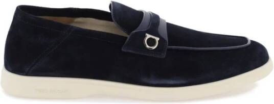 Salvatore Ferragamo Gancini Suede Moccasins Blue Heren