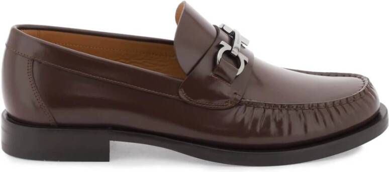 Salvatore Ferragamo Geborsteld leren Gancini loafers Brown Heren