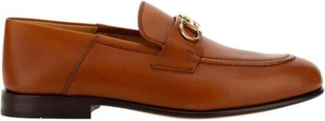 Salvatore Ferragamo Goudvergulde leren loafers met blokhak Brown Dames