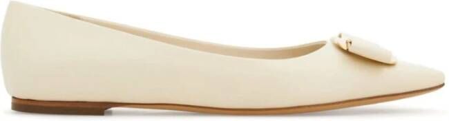 Salvatore Ferragamo Ivoorleren Ballerinas Beige Dames