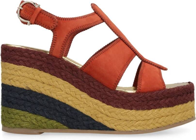 Salvatore Ferragamo Jute Wedge Espadrilles met Verstelbare Enkelband Orange Dames