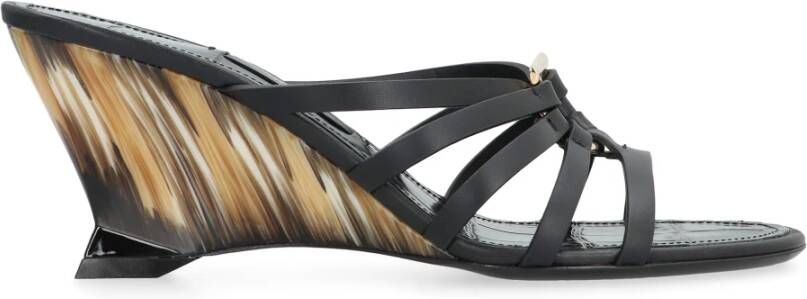 Salvatore Ferragamo Kalfsleren Slides met Gevormde Hak Black Dames