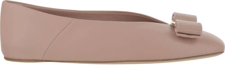 Salvatore Ferragamo Leren ballerina's met strikdetail Pink Dames