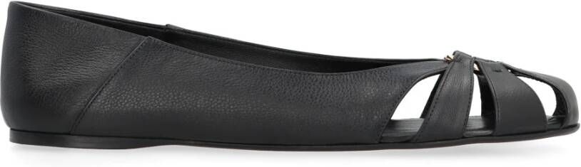 Salvatore Ferragamo Leren balletflats met uitsnijding Black Dames