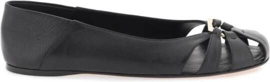 Salvatore Ferragamo Leren Gancini Ballet Flats Black Dames