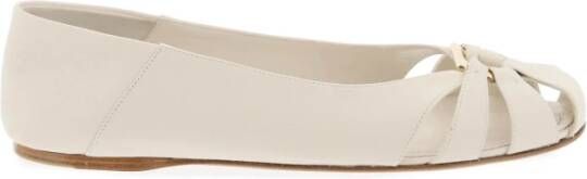 Salvatore Ferragamo Leren Gancini Ballet Flats White Dames