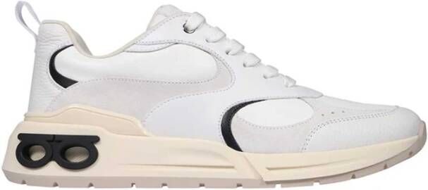 Salvatore Ferragamo Leren lage sneakers met suède inzetstukken White Heren