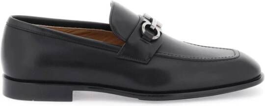 Salvatore Ferragamo Leren loafers met ruthenium finish Gancini Black Heren